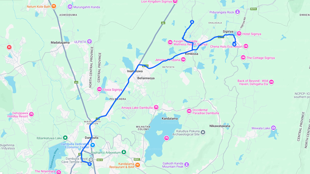 सिगिरिया से सिगिरिया रॉक और दांबुला गुफा