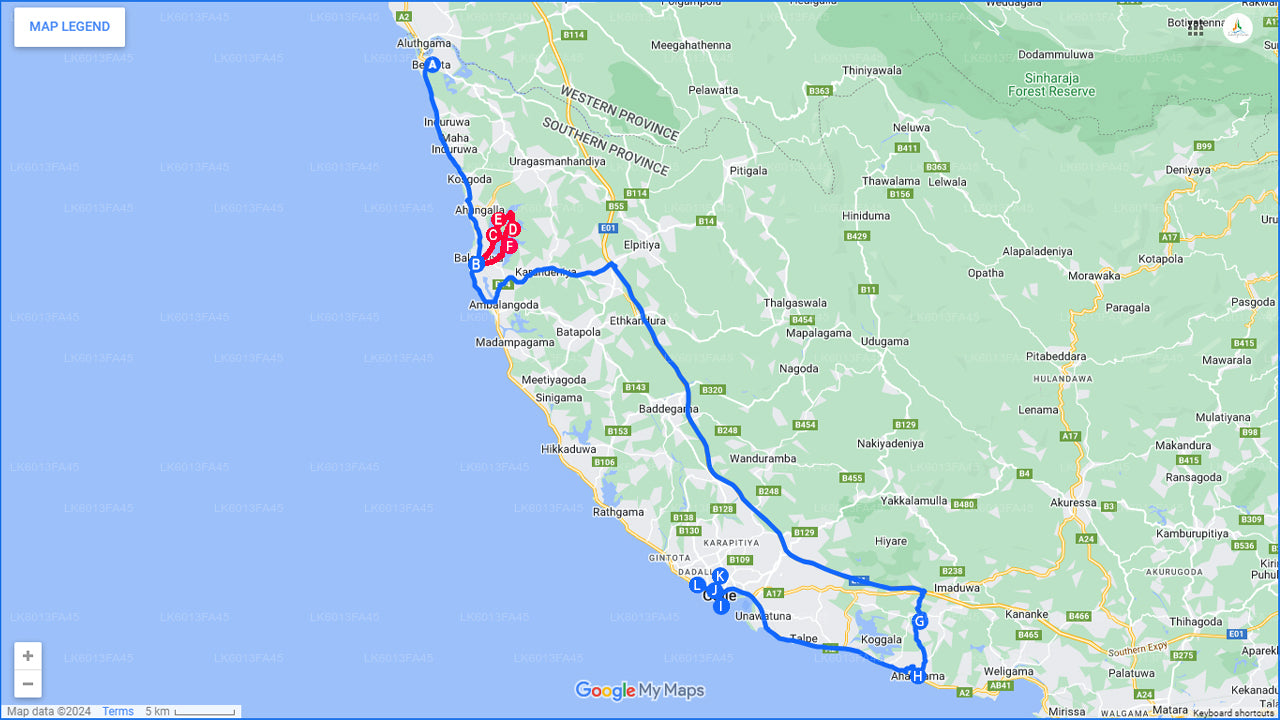 बेंटोटा से बालापिटिया, हंडुनुगोडा और गाले