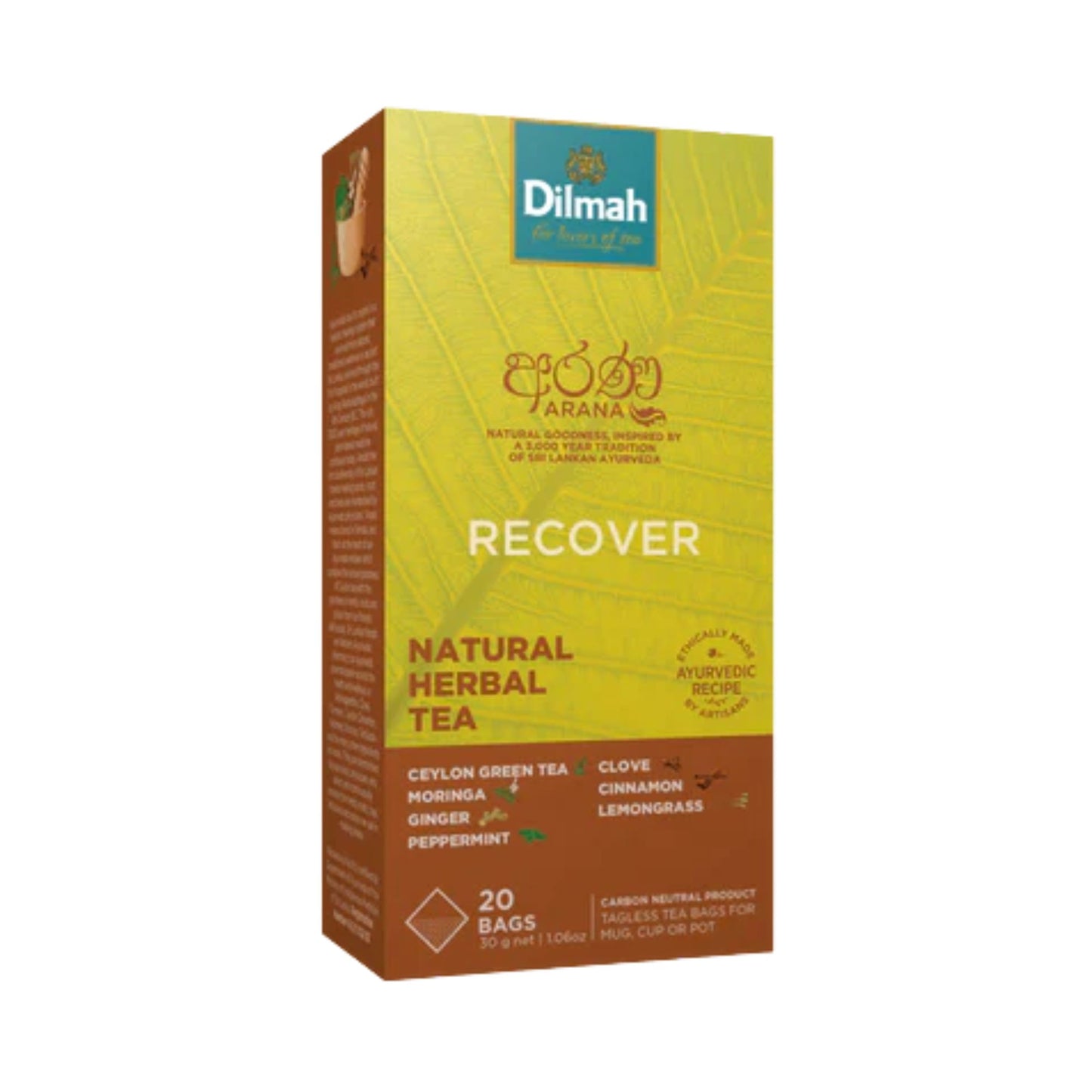 Dilmah Arana Recover Natural Herbal Green Tea 30 (20 Tagless Tea Bags)