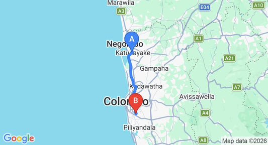 Driving route map: Colombo Airport (CMB) to Mirihana (41 km, approx 59 min private transfer)