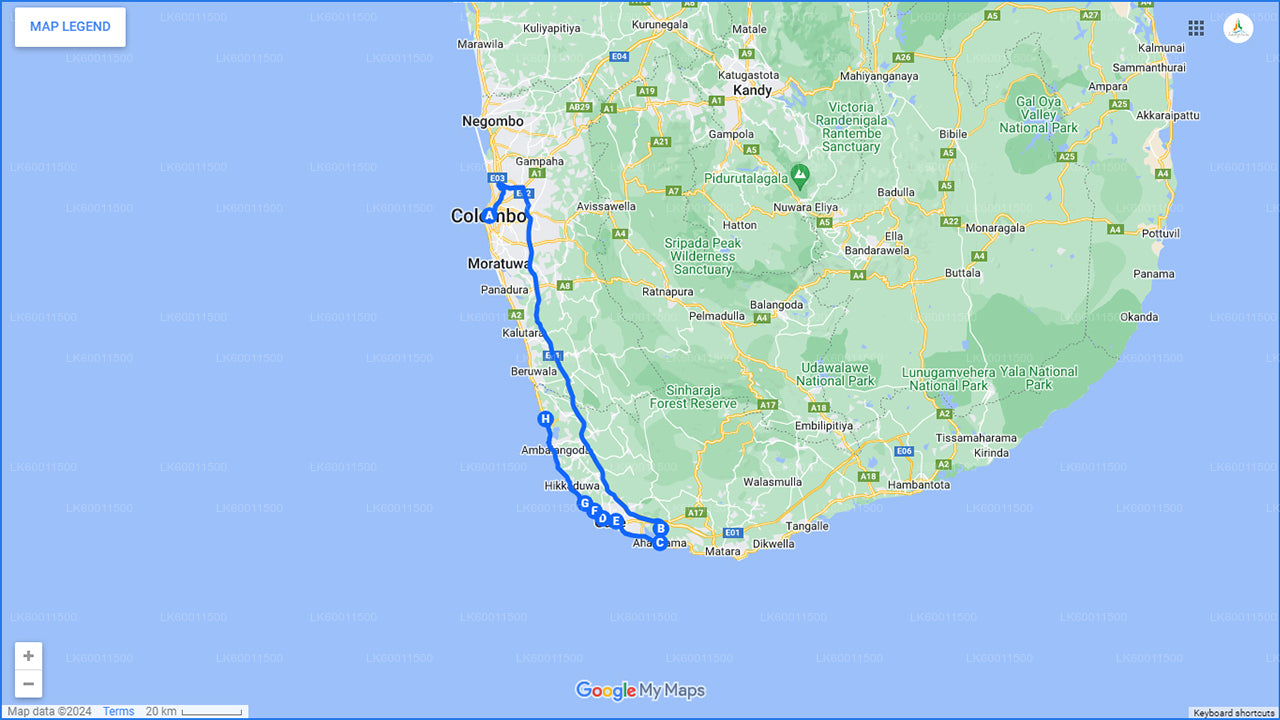 कोलंबो से हंडुंगोडा, गाले और कोसगोडा