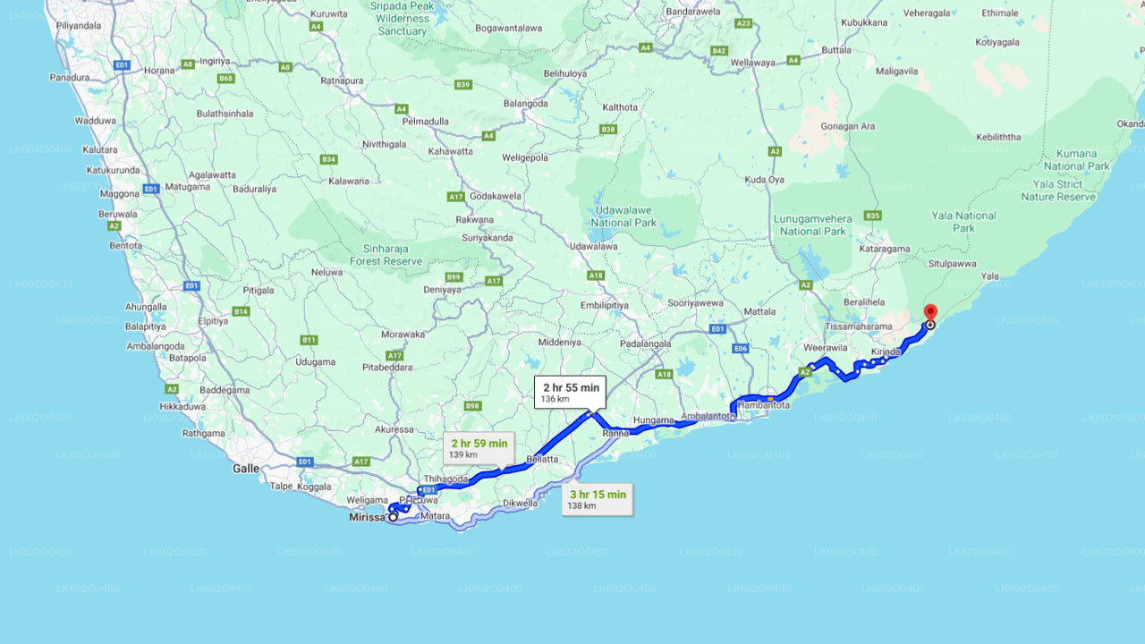 मिरिसा से याला राष्ट्रीय उद्यान सफारी