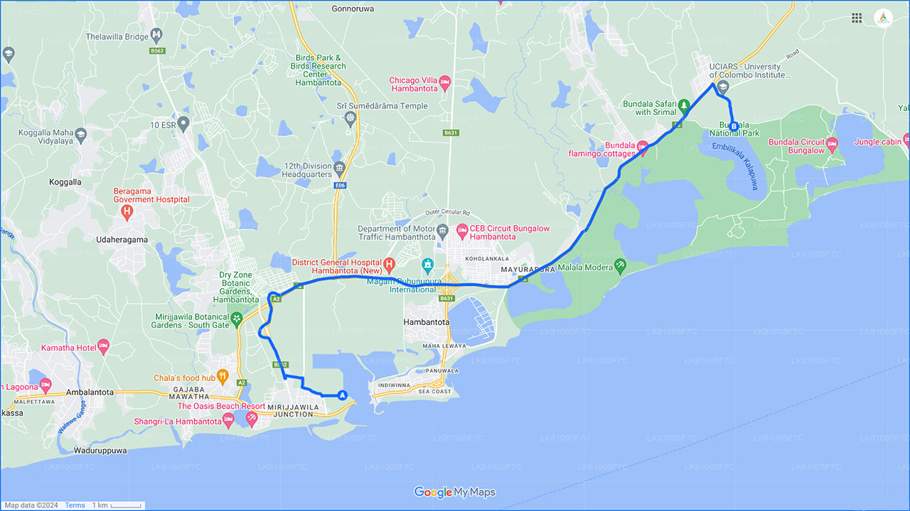 हंबनटोटा बंदरगाह से बुंडाला नेशनल पार्क सफारी