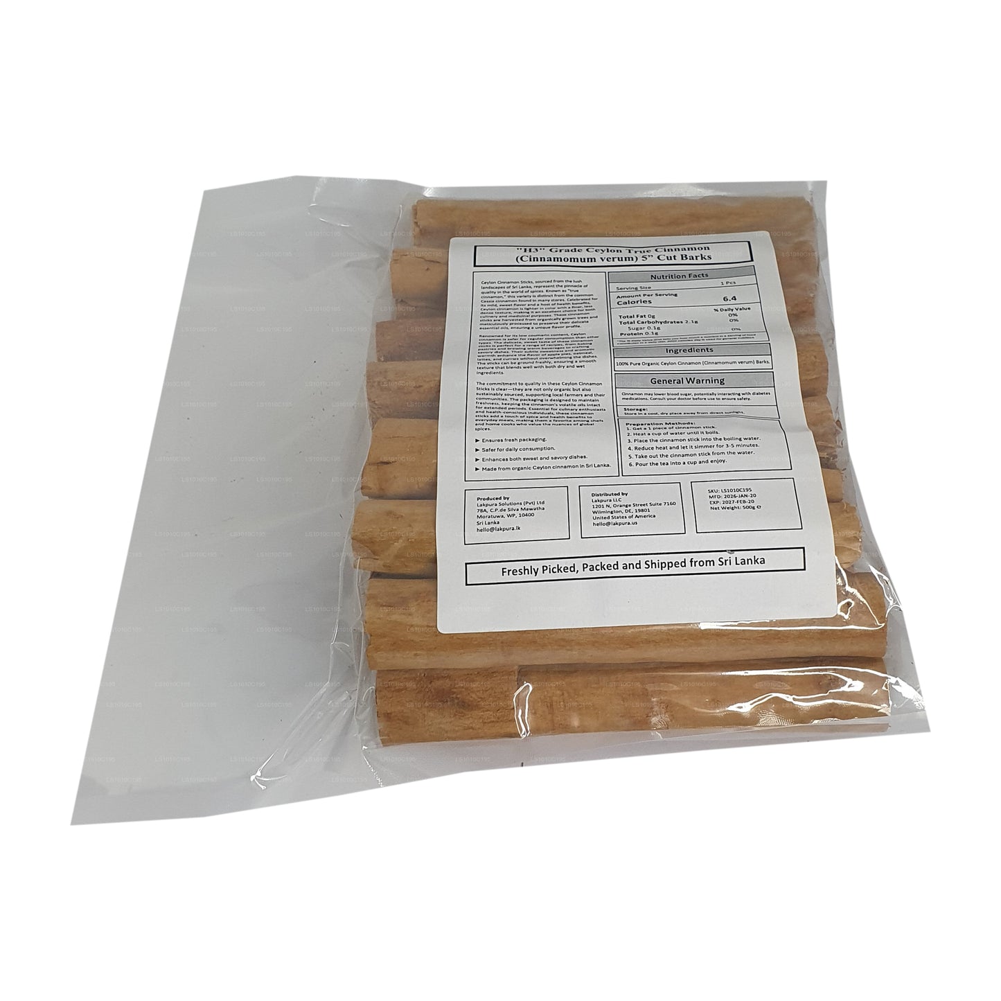 Lakpura® "H3" Grade Ceylon True Cinnamon Barks 5" Cut Pack