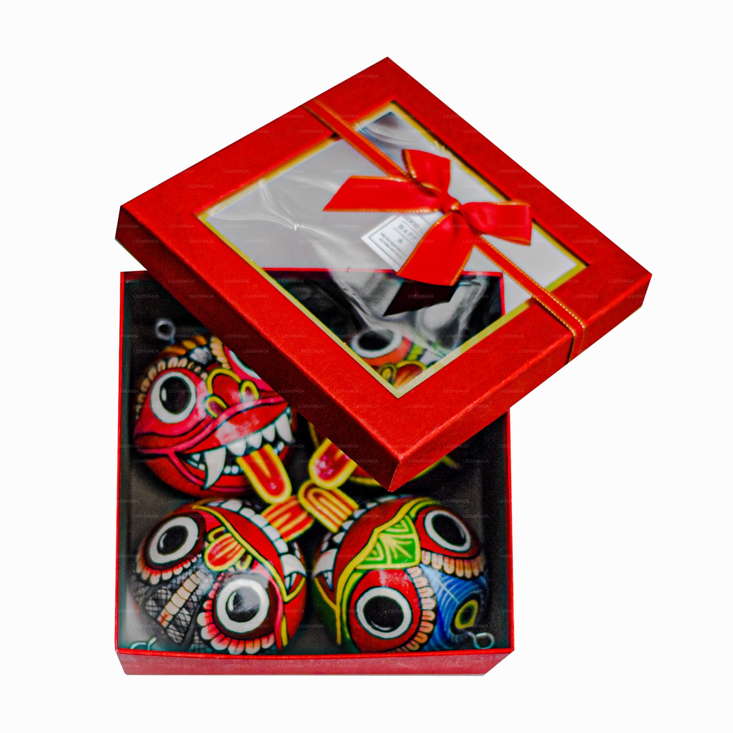 Sri Lankan Traditional Raksha Masks (Mayura, Maru, Agni, Naga) Painted Over Coconut Shells (Pack of 4)