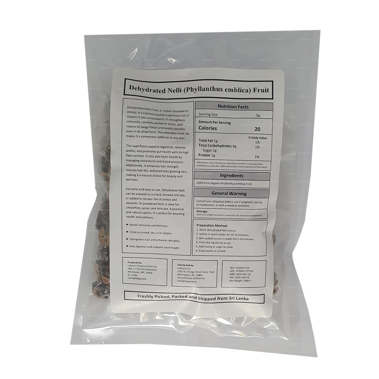 Lakpura Dehydrated Nelli (Amla / Phyllanthus emblica) Fruit