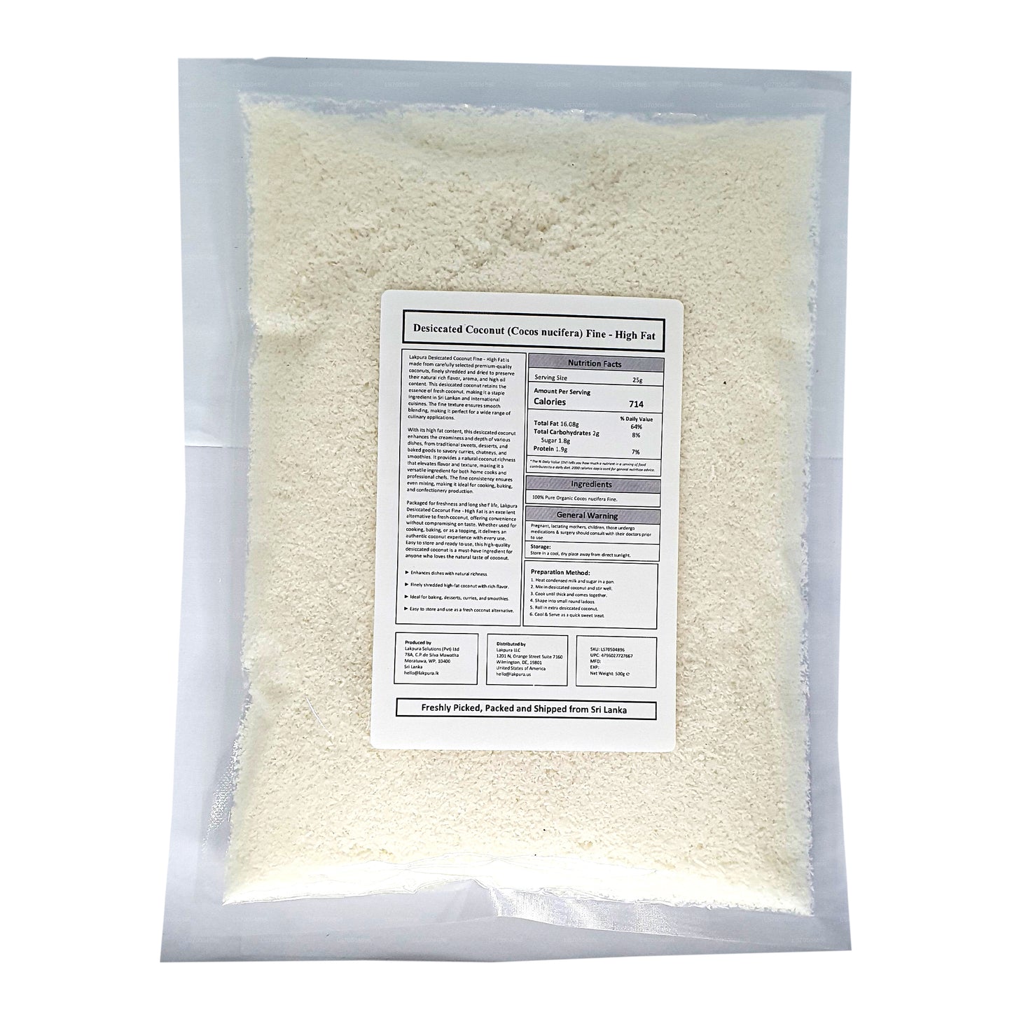 Lakpura Desiccated Coconut Fine - High Fat (500g)