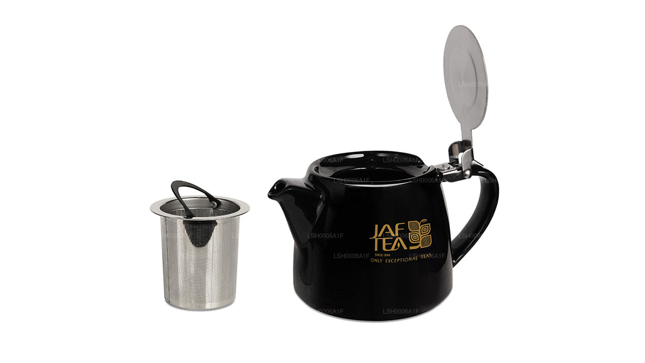 Jaf Tea High Gloss Black Stump Type Porcelain Tea Pot With Stainless Steel Infuser