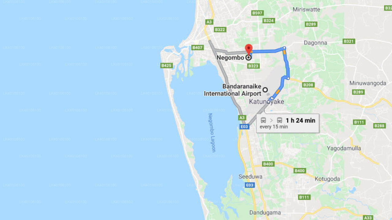 कोलंबो हवाई अड्डे (CMB) से नेगोम्बो शहर तक निजी स्थानांतरण