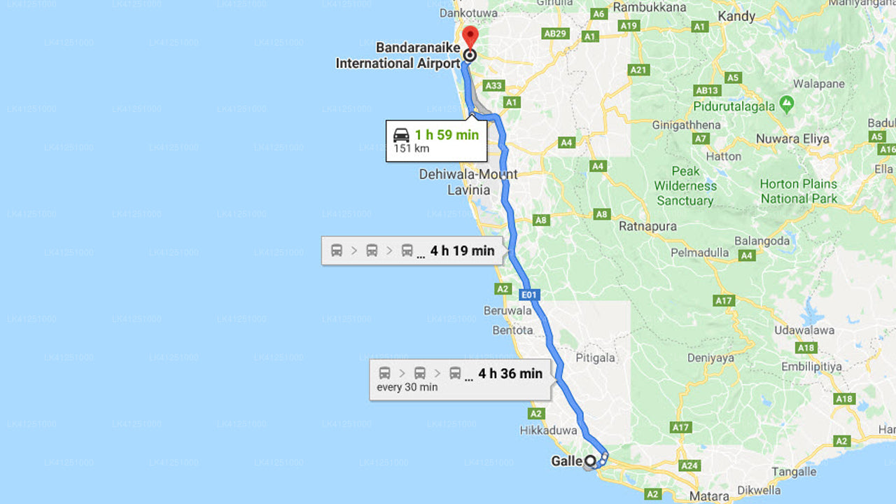 गैले शहर से कोलंबो हवाई अड्डा (CMB) निजी स्थानांतरण